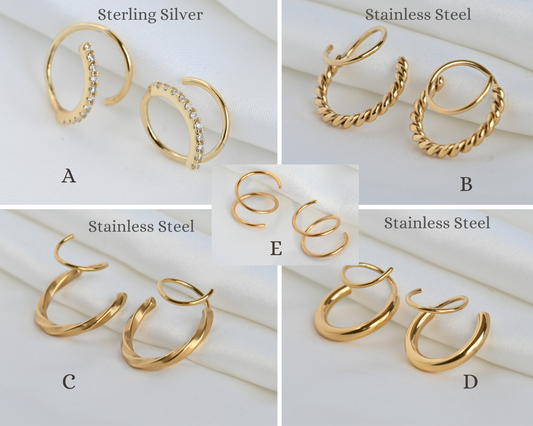 2 pcs18KT Gold PVD Spiral Hoop Earrings - Waterproof Hoops