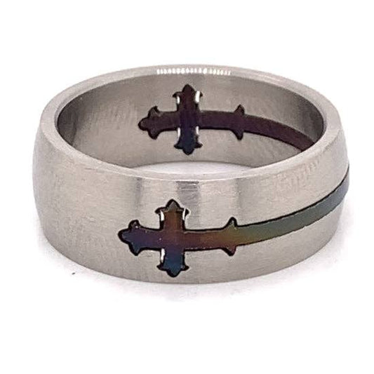 Highly Polished Black Cross Stainless Steel Ring