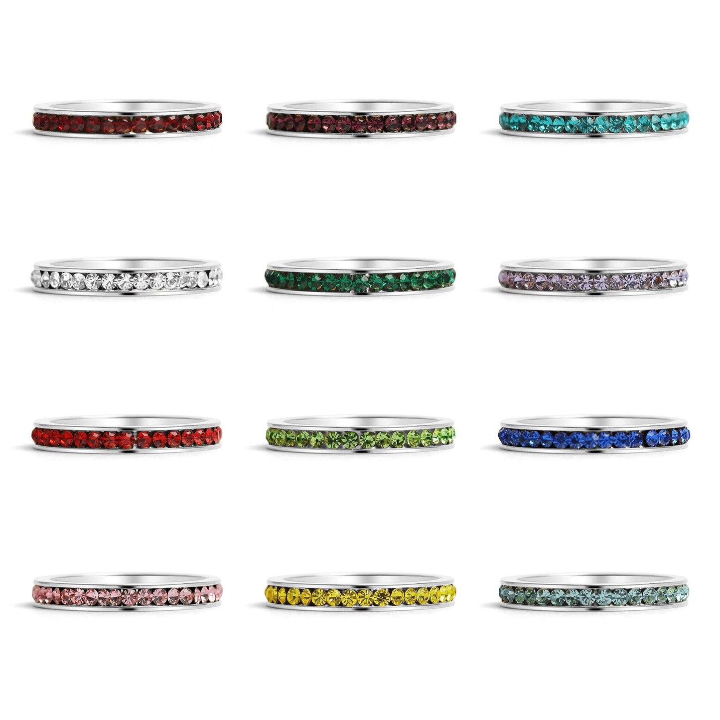 WATERPROOF Birthstone Eternity Ring Set & Display