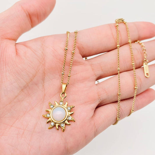 Gold-plated Stainless Steel Sun Pendant Inlaid with Opal