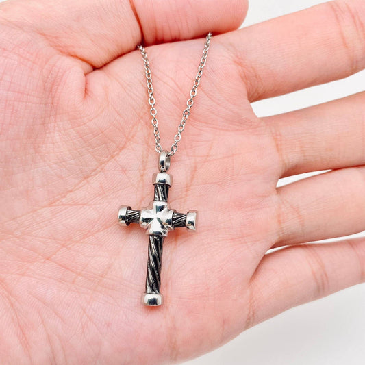 Spiral Gun Black Cross Pendant Stainless Steel Necklace