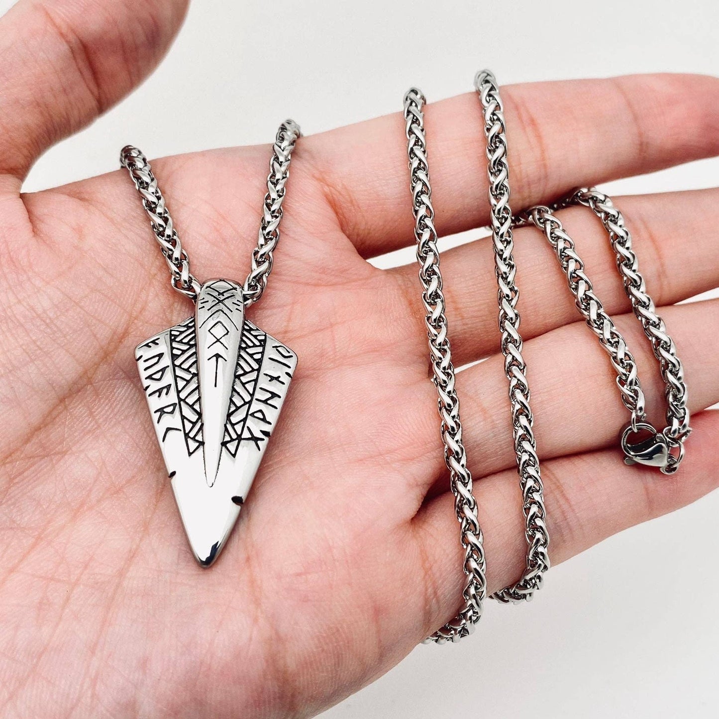 Viking Rune Stainless Steel Arrow Pendant Necklace